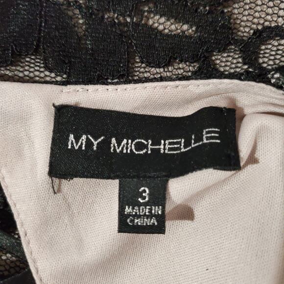 Vtg My Michelle Lace Sparkle Sheer Overlay Open Back Bodycon Dress 3 Y2K Black - Picture 8 of 14